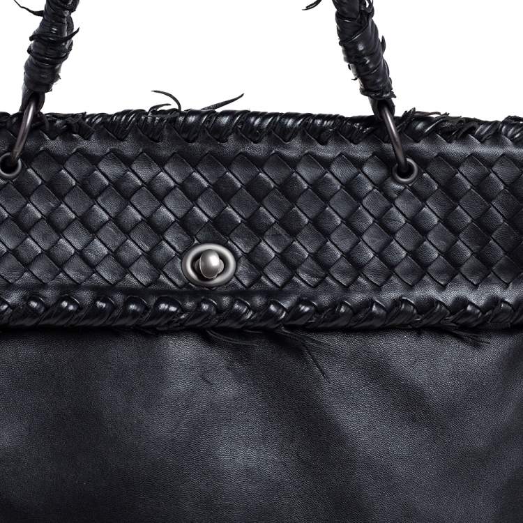 Pre Owned Bottega Veneta Black Intrecciato Leather Top Handle Bag