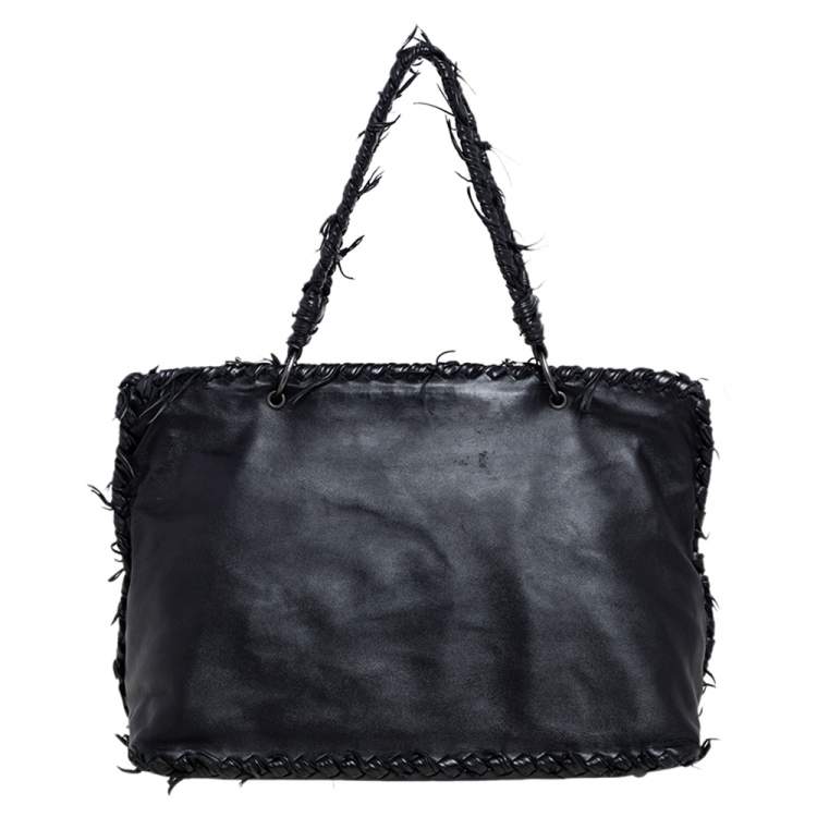 Pre Owned Bottega Veneta Black Intrecciato Leather Top Handle Bag