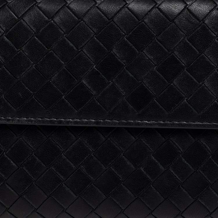 Pre Owned Bottega Veneta Black Intrecciato Leather Flap Continental Wallet