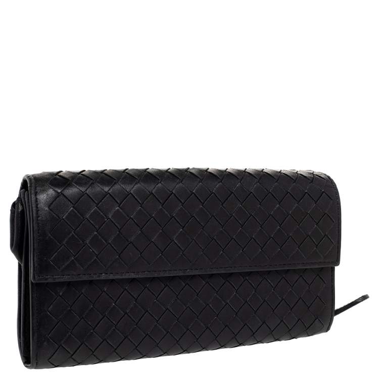 Pre Owned Bottega Veneta Black Intrecciato Leather Flap Continental Wallet
