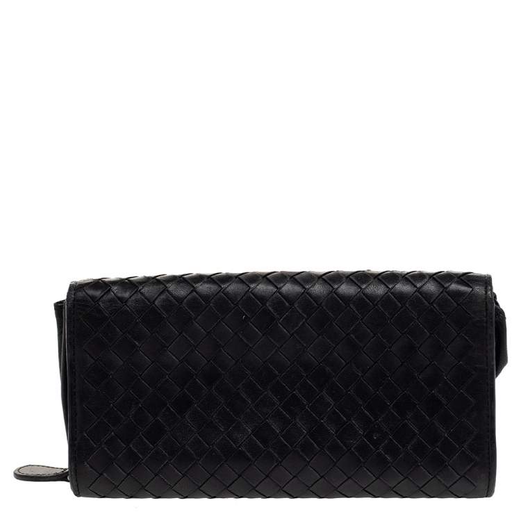 Pre Owned Bottega Veneta Black Intrecciato Leather Flap Continental Wallet