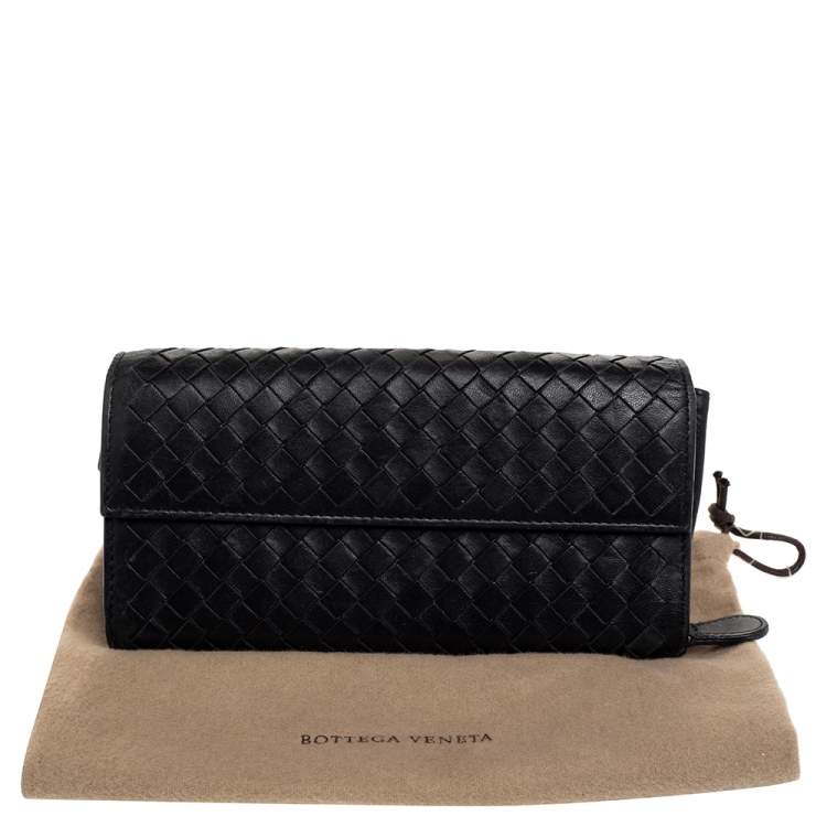 Pre Owned Bottega Veneta Black Intrecciato Leather Flap Continental Wallet
