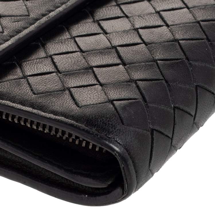 Pre Owned Bottega Veneta Black Intrecciato Leather Flap Continental Wallet