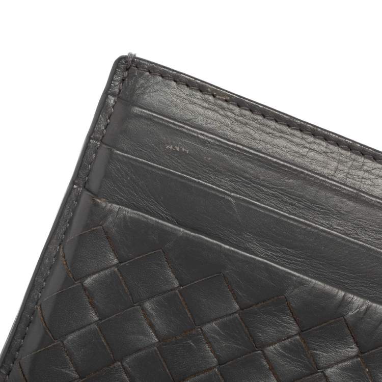Pre Owned Bottega Veneta Dark Grey Intrecciato Leather Card Holder