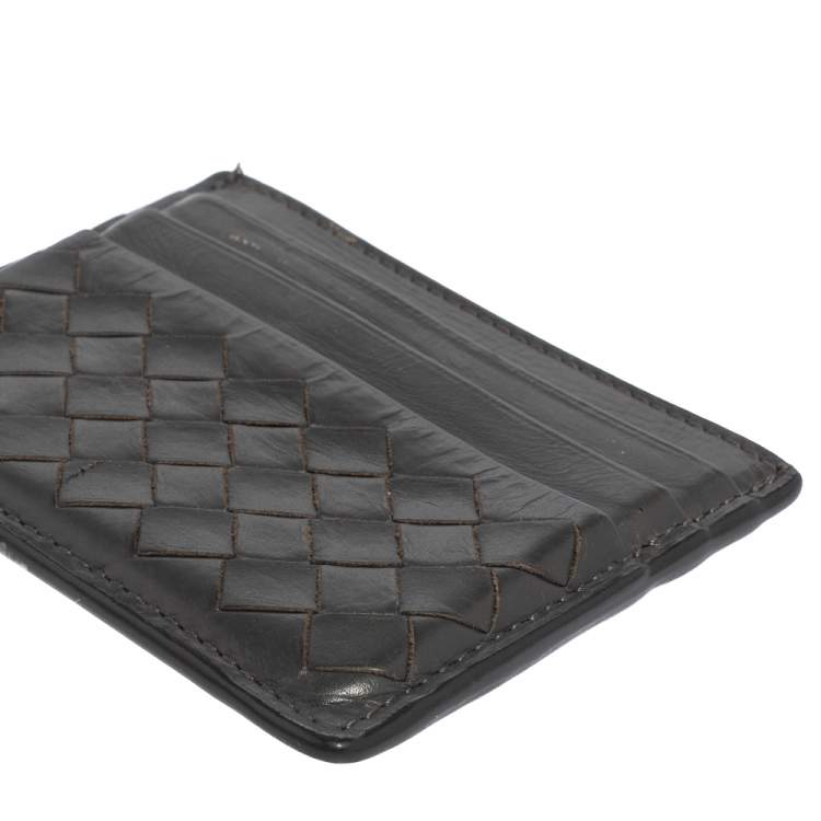 Pre Owned Bottega Veneta Dark Grey Intrecciato Leather Card Holder