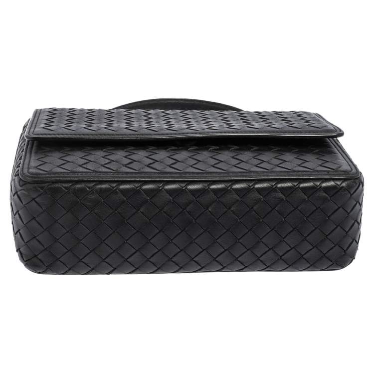 Pre Owned Bottega Veneta Black Intrecciato Leather Alumna Top Handle Bag