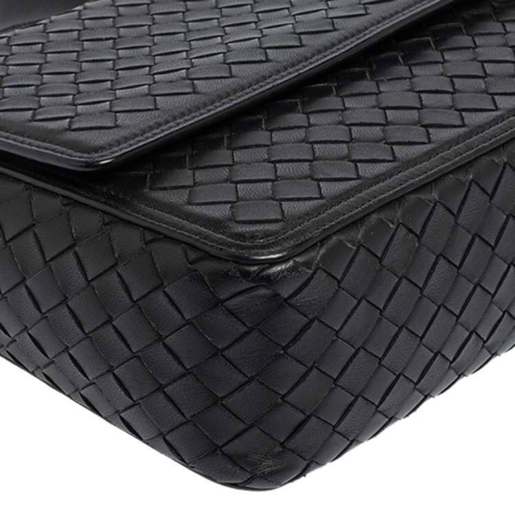 Pre Owned Bottega Veneta Black Intrecciato Leather Alumna Top Handle Bag