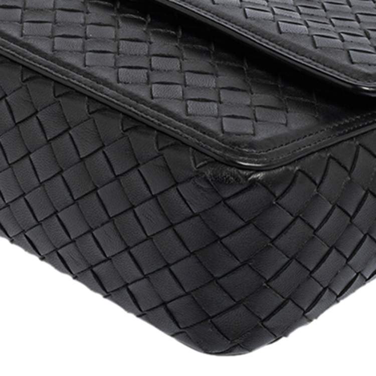 Pre Owned Bottega Veneta Black Intrecciato Leather Alumna Top Handle Bag