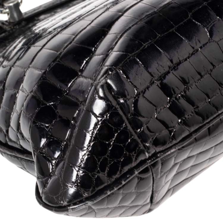 Pre Owned Bottega Veneta Black Crocodile Frame Satchel