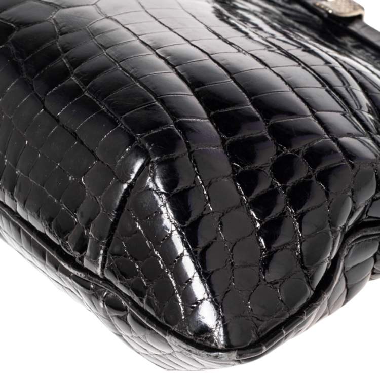 Pre Owned Bottega Veneta Black Crocodile Frame Satchel