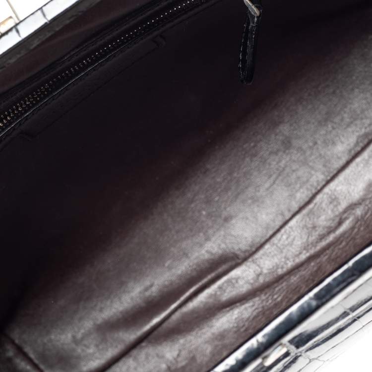 Pre Owned Bottega Veneta Black Crocodile Frame Satchel