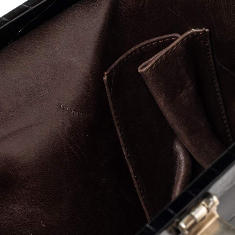 Pre Owned Bottega Veneta Black Crocodile Frame Satchel