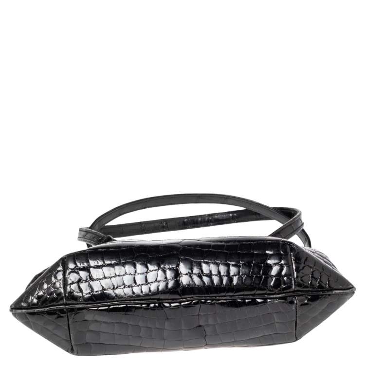Pre Owned Bottega Veneta Black Crocodile Frame Satchel