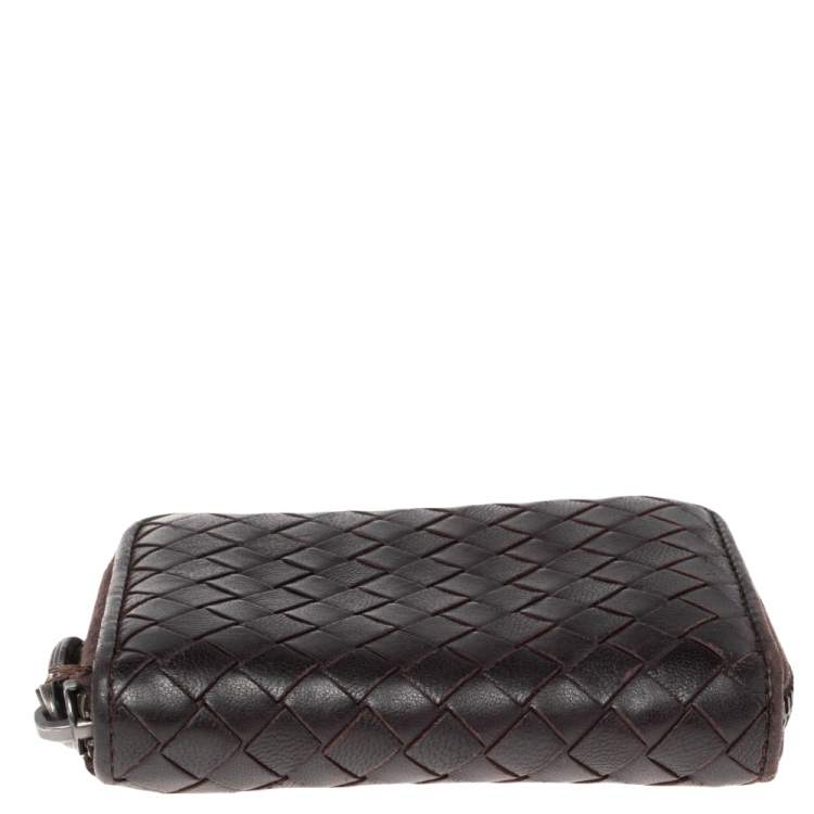 مملوكة مسبقًا Bottega Veneta Dark Brown Intrecciato Leather Coin Purse