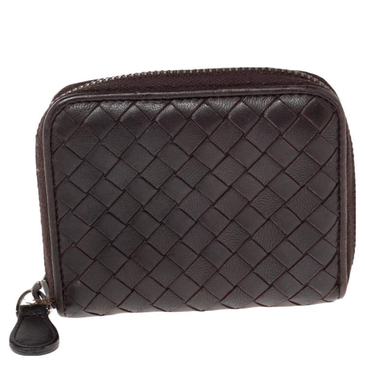 مملوكة مسبقًا Bottega Veneta Dark Brown Intrecciato Leather Coin Purse