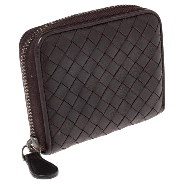 مملوكة مسبقًا Bottega Veneta Dark Brown Intrecciato Leather Coin Purse
