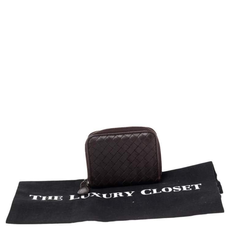 مملوكة مسبقًا Bottega Veneta Dark Brown Intrecciato Leather Coin Purse