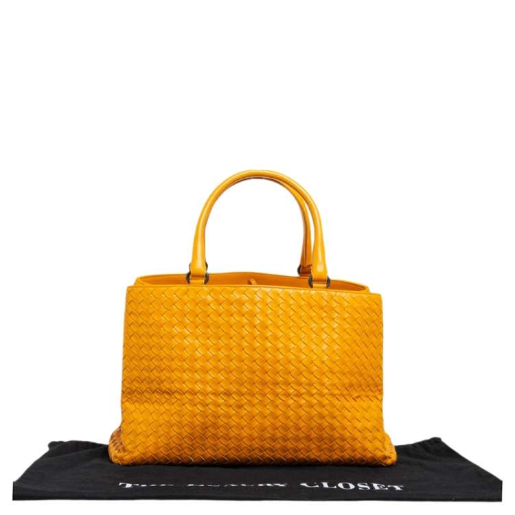 Pre Owned Bottega Veneta Mustard Intrecciato Leather Tote