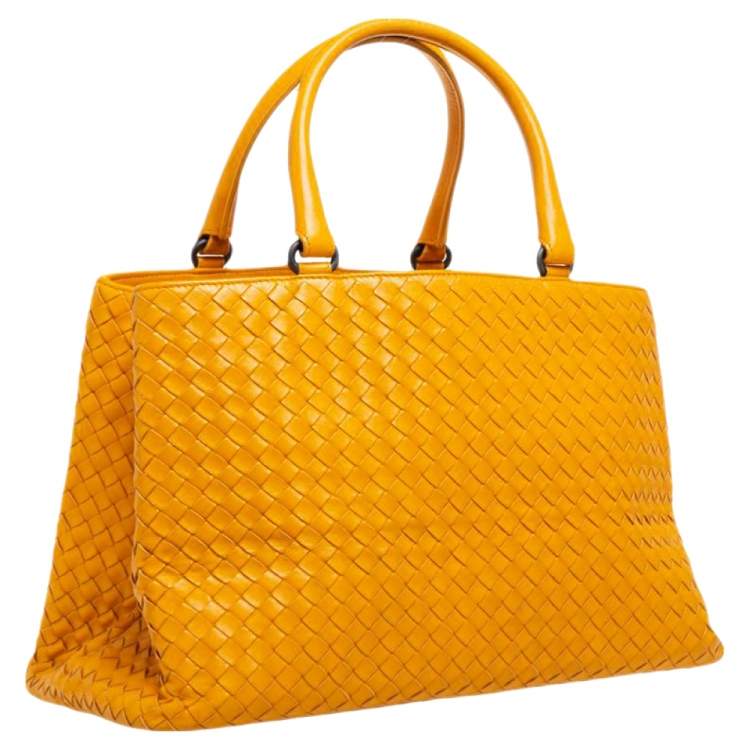 Pre Owned Bottega Veneta Mustard Intrecciato Leather Tote