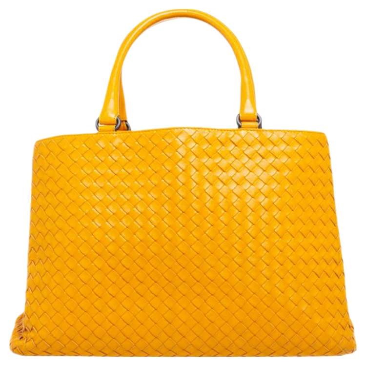 Pre Owned Bottega Veneta Mustard Intrecciato Leather Tote