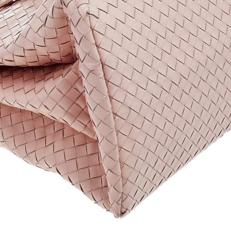 Pre Owned Bottega Veneta Pink Intrecciato Leather Medium Roma Tote