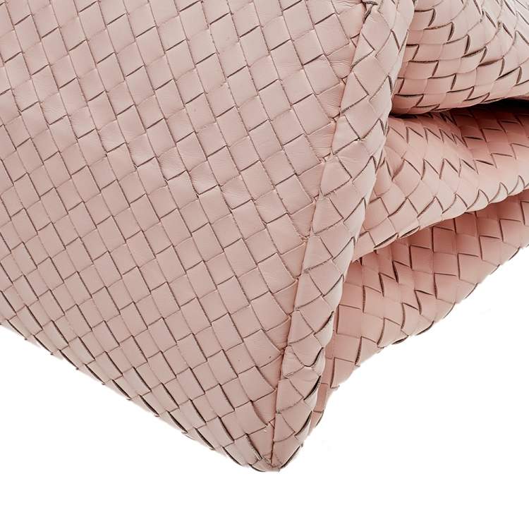 Pre Owned Bottega Veneta Pink Intrecciato Leather Medium Roma Tote