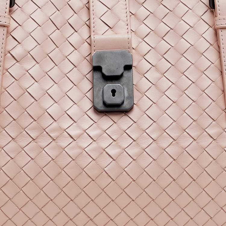 Pre Owned Bottega Veneta Pink Intrecciato Leather Medium Roma Tote