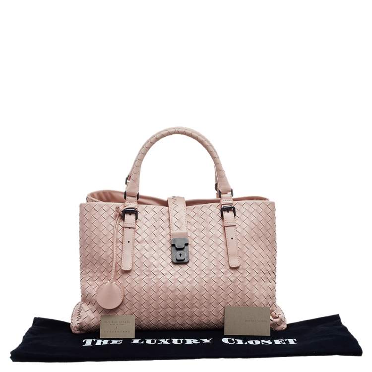 Pre Owned Bottega Veneta Pink Intrecciato Leather Medium Roma Tote