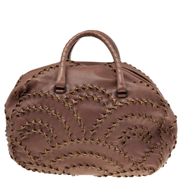 Pre Owned Bottega Veneta Brown Leather Grommet Boston Bag