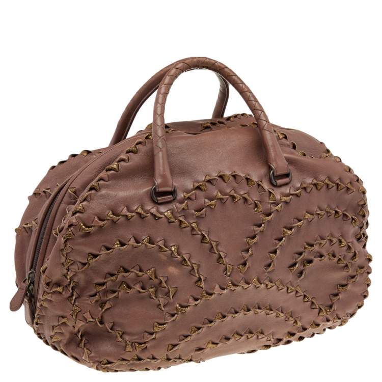 Pre Owned Bottega Veneta Brown Leather Grommet Boston Bag