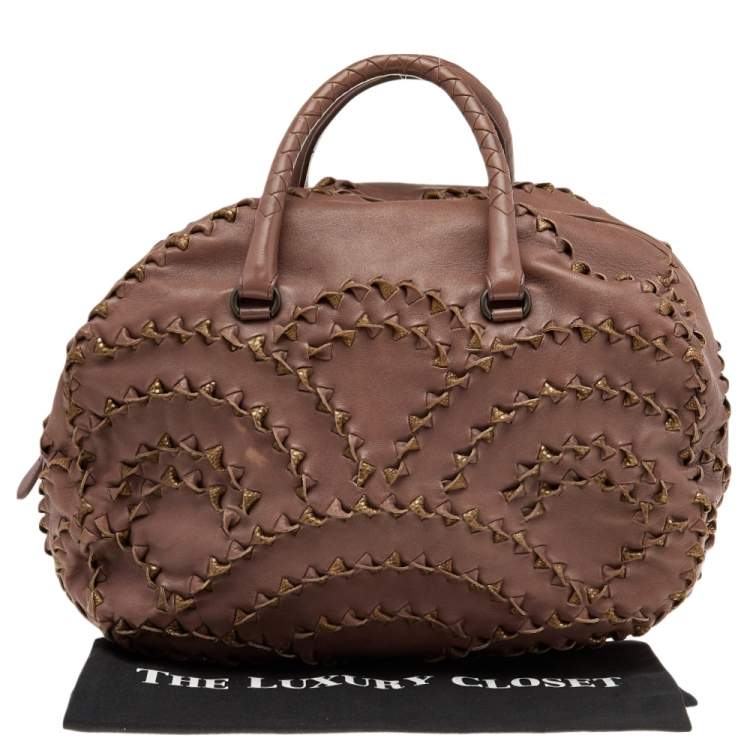Pre Owned Bottega Veneta Brown Leather Grommet Boston Bag
