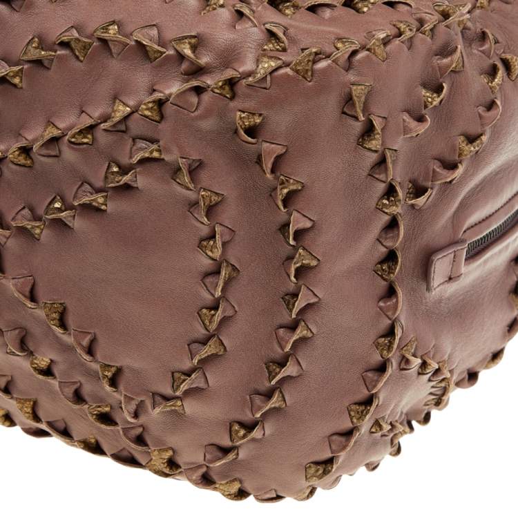 Pre Owned Bottega Veneta Brown Leather Grommet Boston Bag