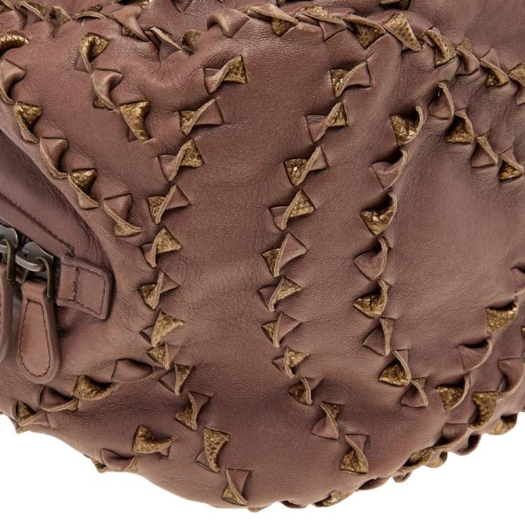 Pre Owned Bottega Veneta Brown Leather Grommet Boston Bag