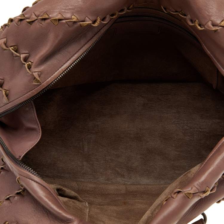 Pre Owned Bottega Veneta Brown Leather Grommet Boston Bag