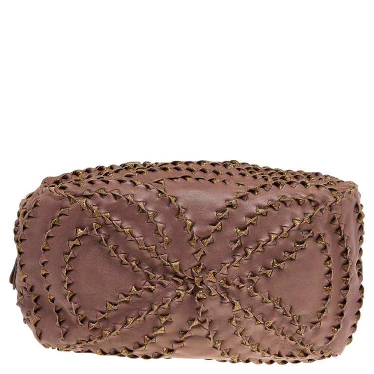 Pre Owned Bottega Veneta Brown Leather Grommet Boston Bag