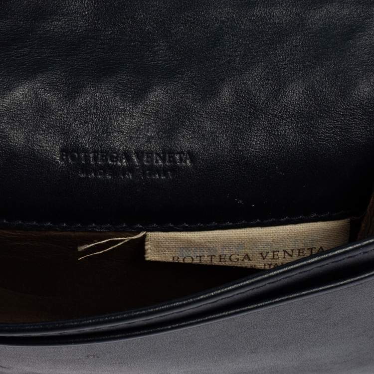 Pre Owned Bottega Veneta Navy Blue Intrecciato Leather Business Card Holder