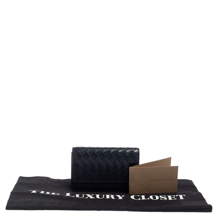 Pre Owned Bottega Veneta Navy Blue Intrecciato Leather Business Card Holder