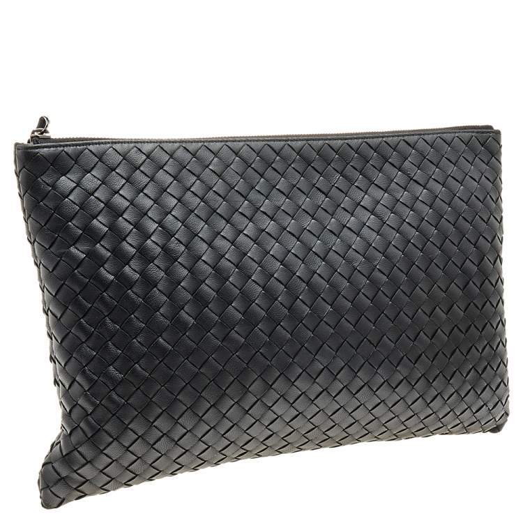 Pre Owned Bottega Veneta Black Intrecciato Leather Clutch
