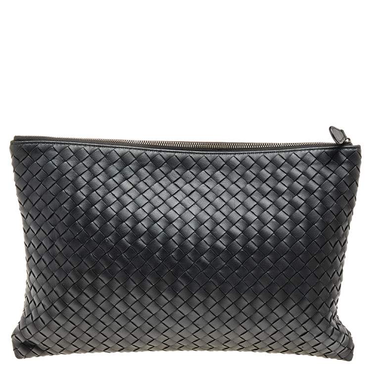 Pre Owned Bottega Veneta Black Intrecciato Leather Clutch