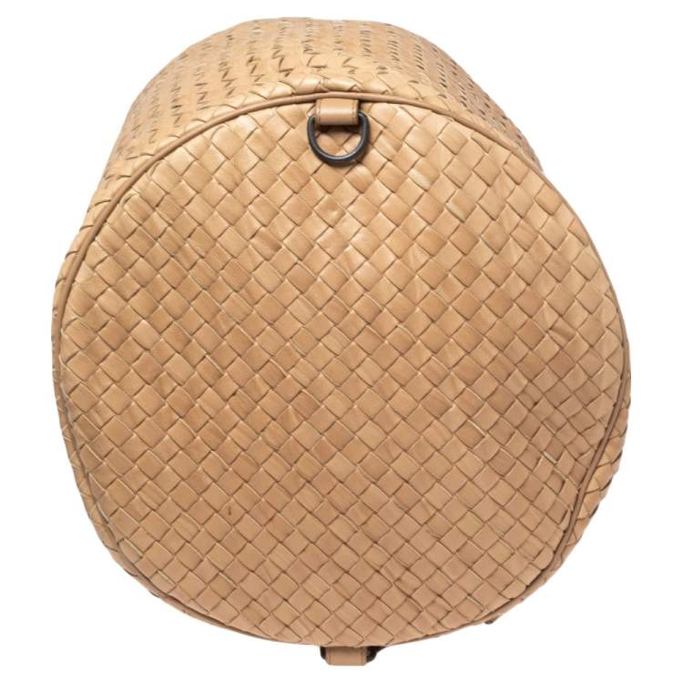 Pre Owned Bottega Veneta Tan Intrecciato Leather Drawstring Sling Backpack