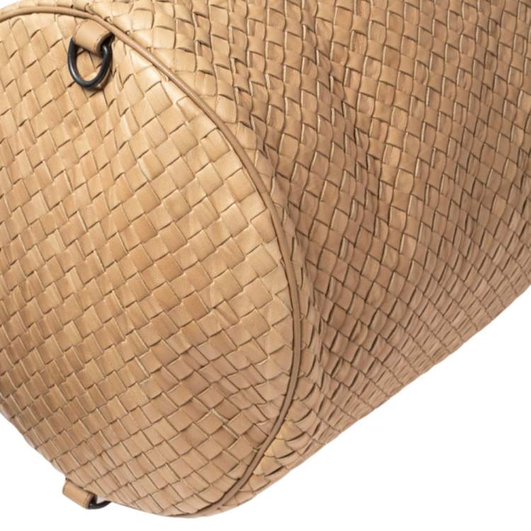 Pre Owned Bottega Veneta Tan Intrecciato Leather Drawstring Sling Backpack