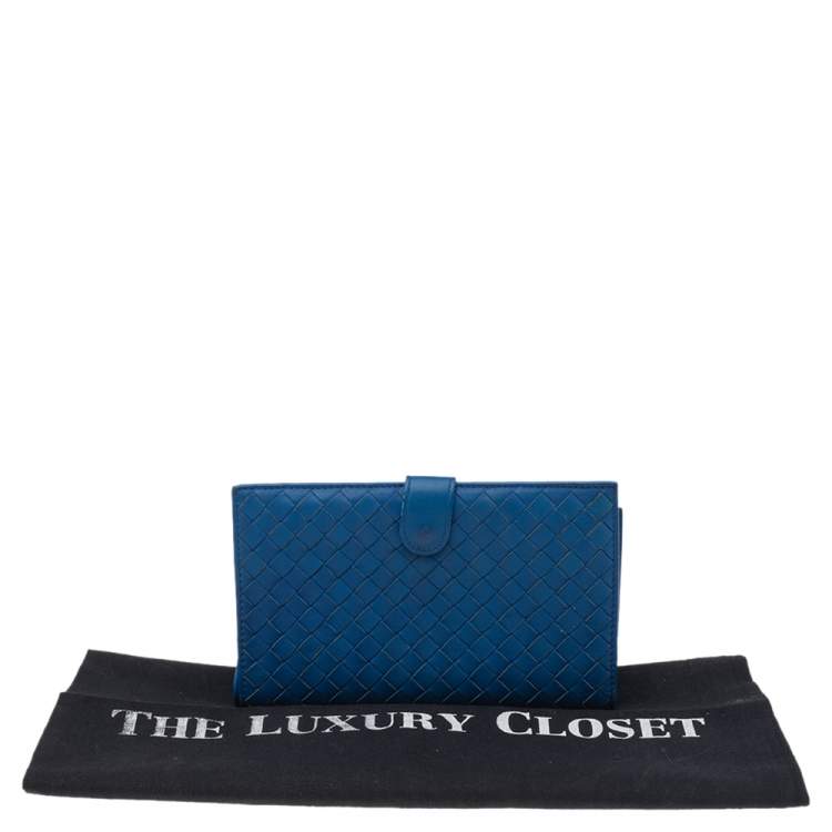 Pre Owned Bottega Veneta Blue Intrecciato Leather Continental Wallet