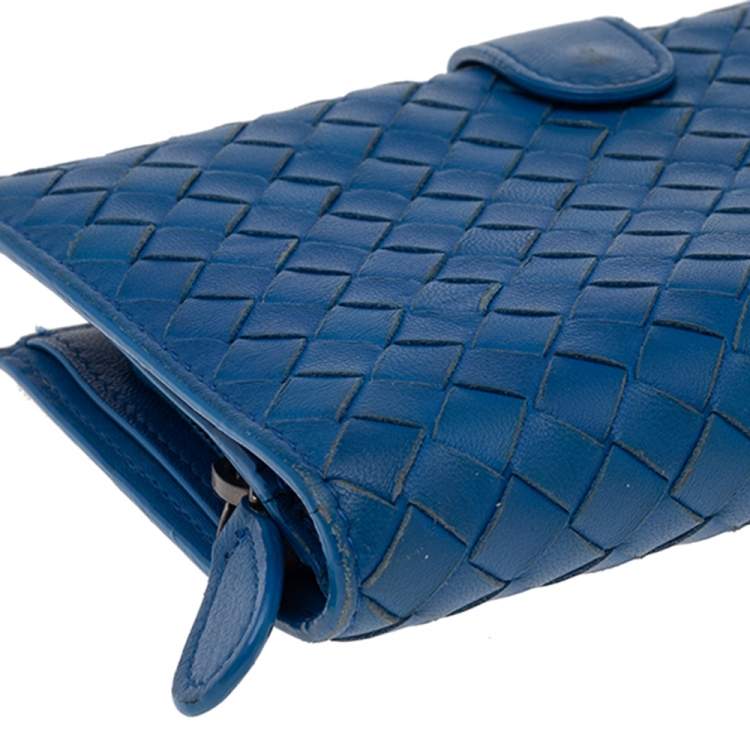 Pre Owned Bottega Veneta Blue Intrecciato Leather Continental Wallet