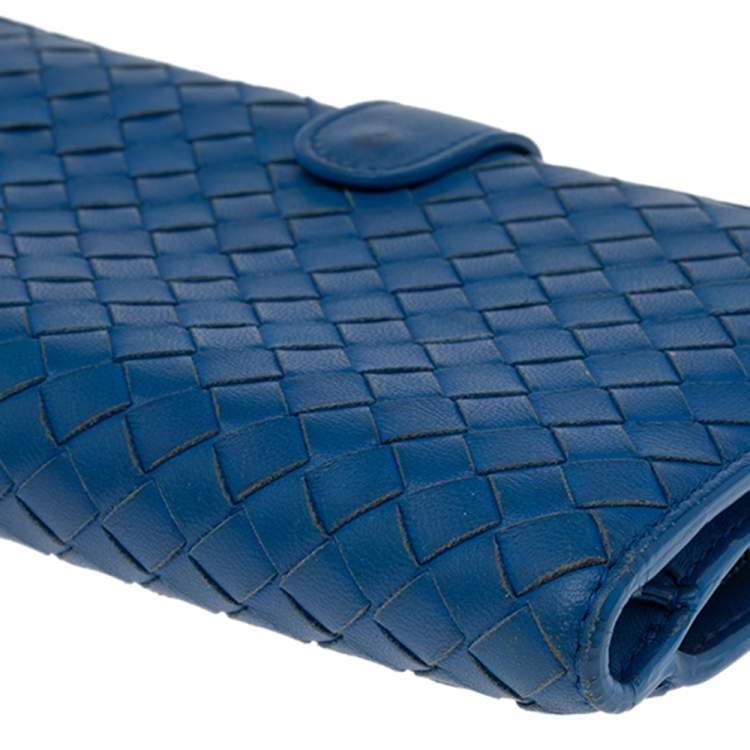 Pre Owned Bottega Veneta Blue Intrecciato Leather Continental Wallet