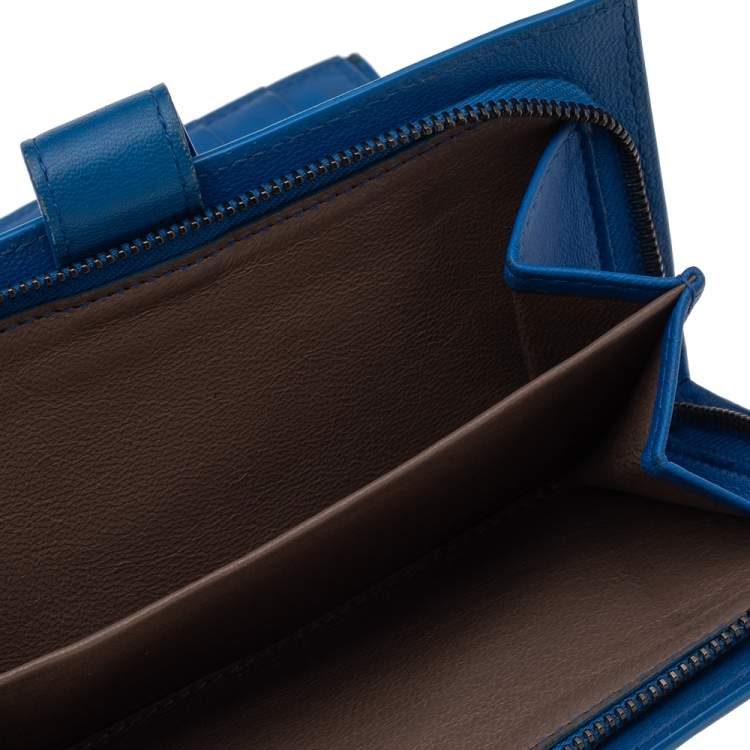 Pre Owned Bottega Veneta Blue Intrecciato Leather Continental Wallet