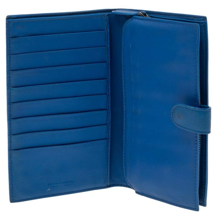 Pre Owned Bottega Veneta Blue Intrecciato Leather Continental Wallet