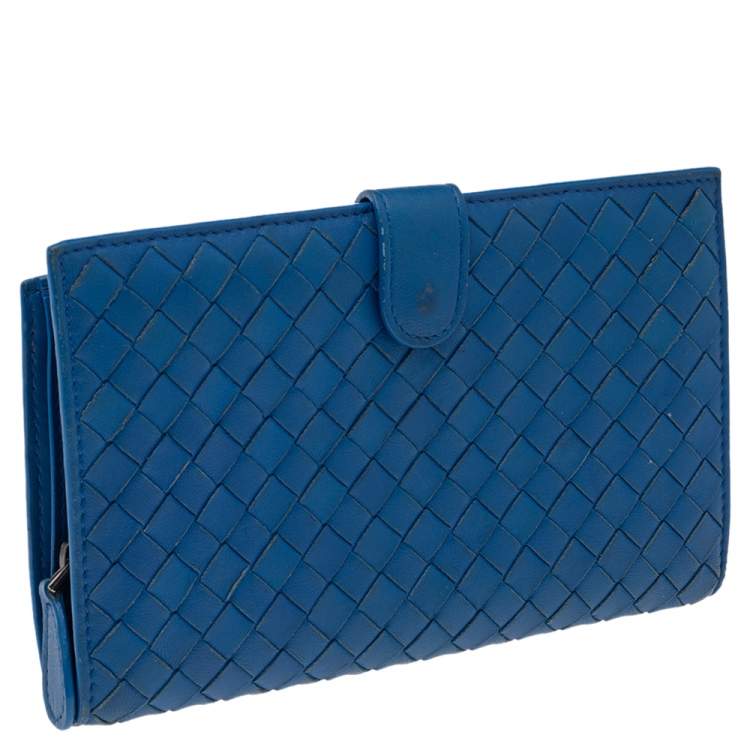 Pre Owned Bottega Veneta Blue Intrecciato Leather Continental Wallet