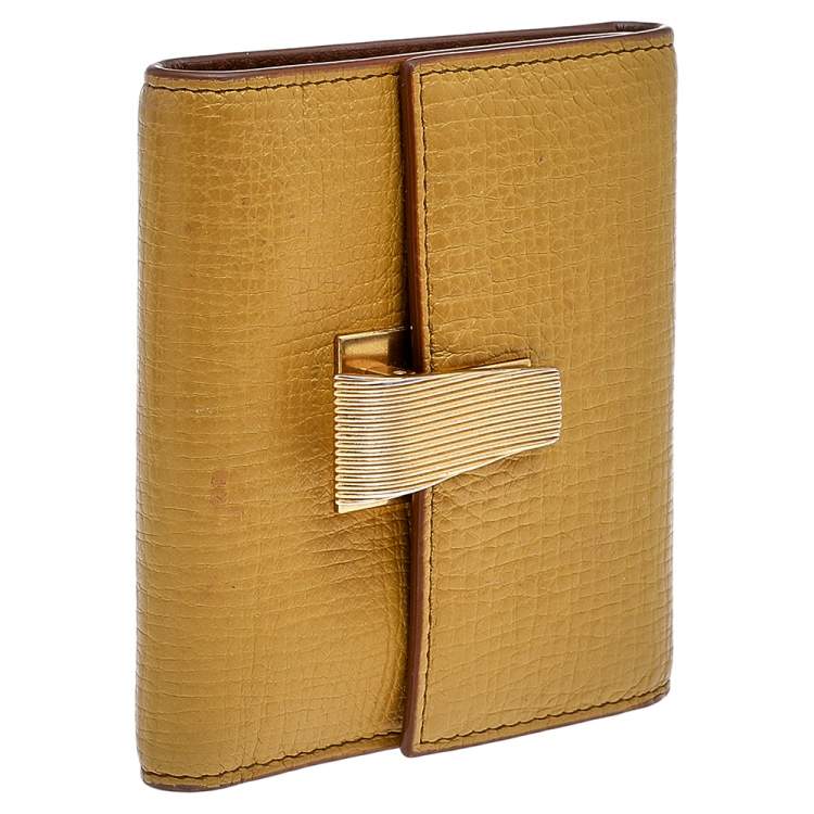 Pre Owned Bottega Veneta Mustard Leather Decorative Clasp Wallet