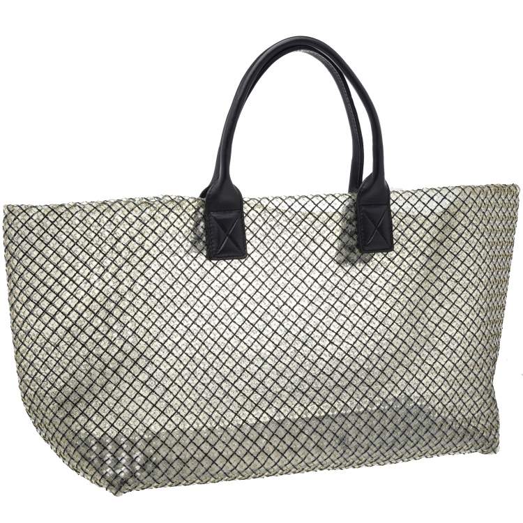 Pre Owned Bottega Veneta Light Olive/Black Intrecciato PVC And Leather Limited Edition Cabat Tote