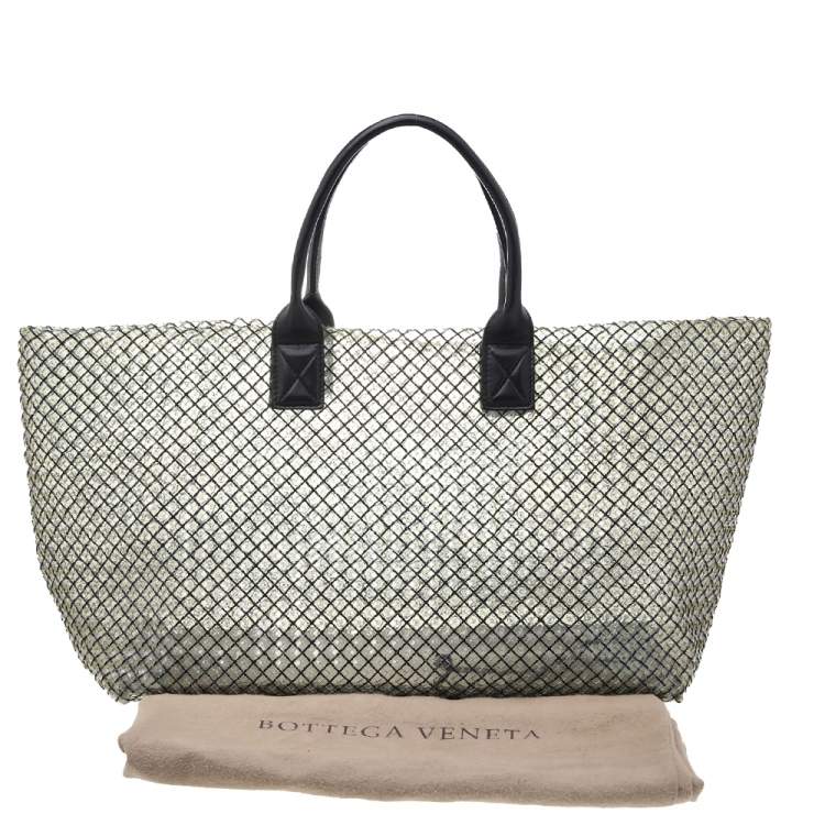 Pre Owned Bottega Veneta Light Olive/Black Intrecciato PVC And Leather Limited Edition Cabat Tote